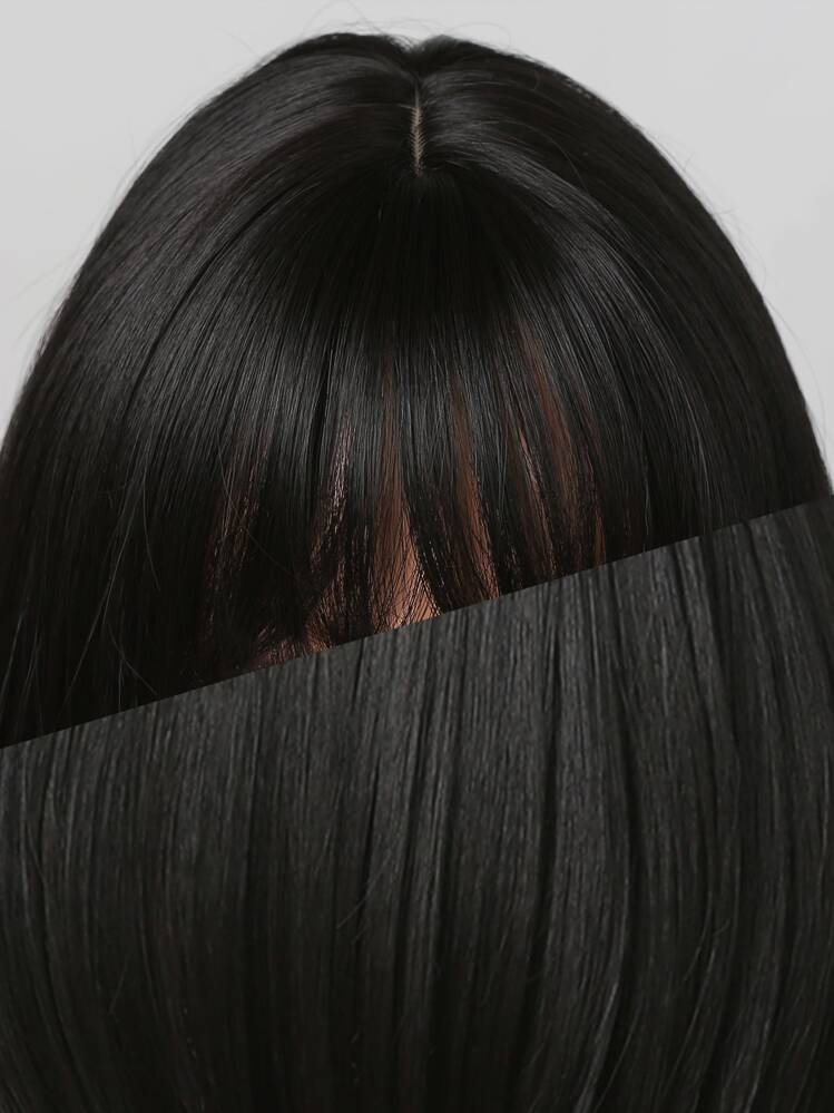 Peluca sintética corto recto con tupe - Negro - Ver 6