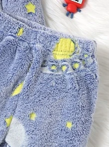 Boys Reflective Planet Print Flannel Top & Trousers PJ Set - Blue - View 6