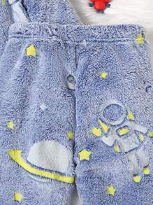 Boys Reflective Planet Print Flannel Top & Trousers PJ Set - Blue - View 4