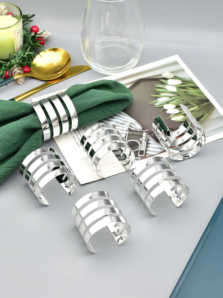 6pcs Hollow Out Napkin Ring - Silver - View 1
