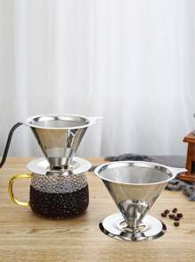 1入組帶支架不鏽鋼咖啡過濾杯，咖啡用具 - 銀色 - 查看 3