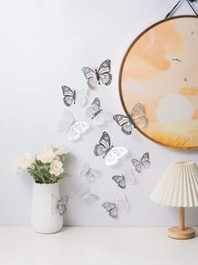 12入組金屬質感鏤空3D蝴蝶貼紙