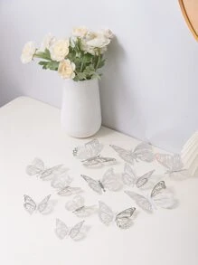 12入組金屬質感鏤空3D蝴蝶貼紙