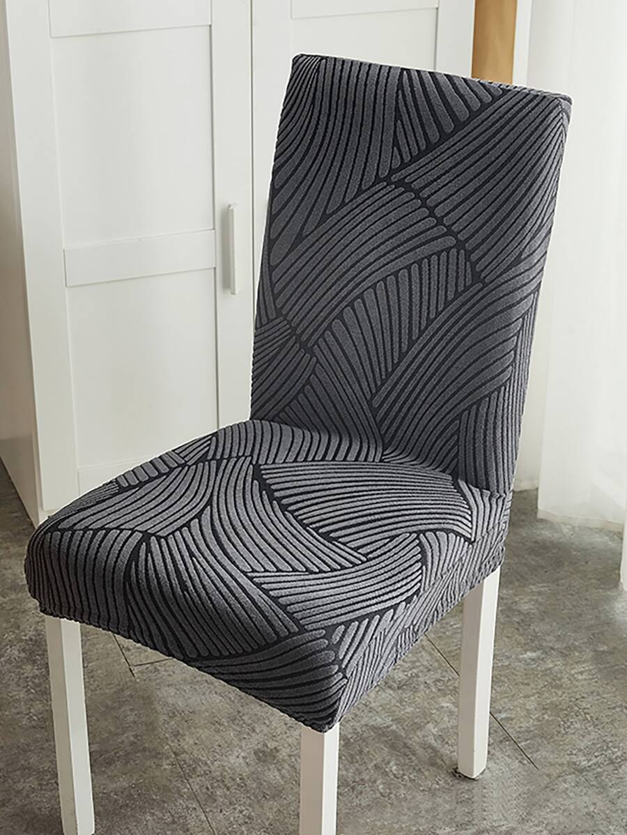 Geometric Jacquard Stretchy Chair Slipcover - Dark Grey - View 1