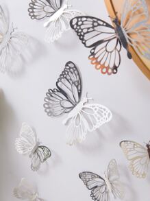 12入組金屬質感鏤空3D蝴蝶貼紙