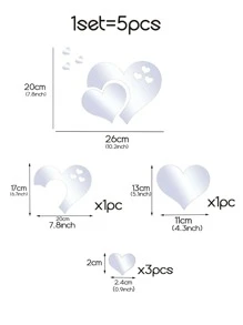 5pcs Heart Design Mirror Wall Sticker, Self-adhesive Decorative Creative Heart Wall Sticker, Mirror Sticker For Bedroom - Silver - View 4
