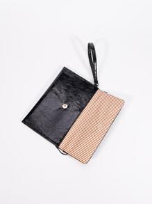 Fringe Decor Sequin Square Bag With Wristlet - Black - View 5