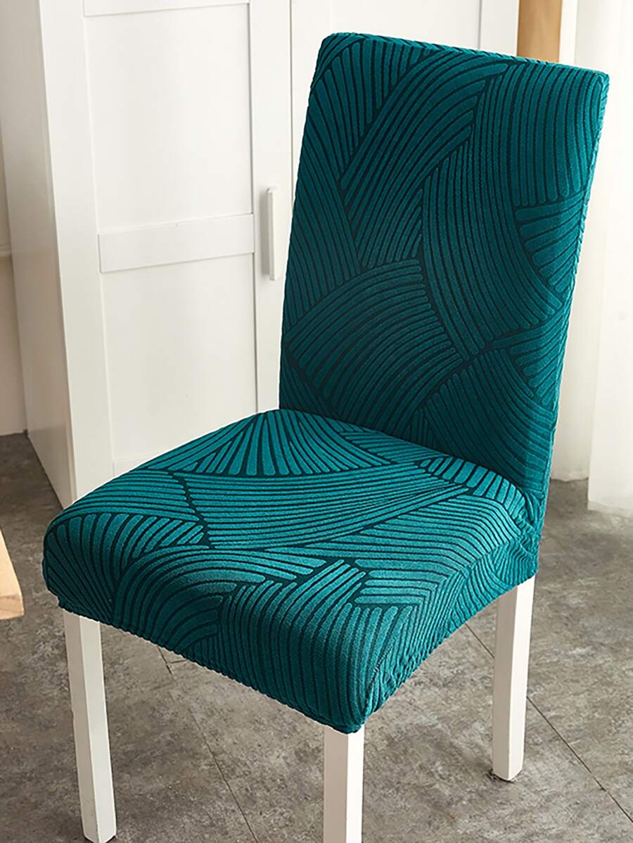 Geometric Jacquard Stretchy Chair Slipcover, Dark Green Chair Cover For Dining Room - Dark Green - View 1
