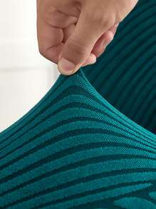 Geometric Jacquard Stretchy Chair Slipcover, Dark Green Chair Cover For Dining Room - Dark Green - View 2