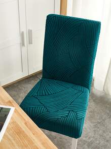 Geometric Jacquard Stretchy Chair Slipcover, Dark Green Chair Cover For Dining Room - Dark Green - View 5