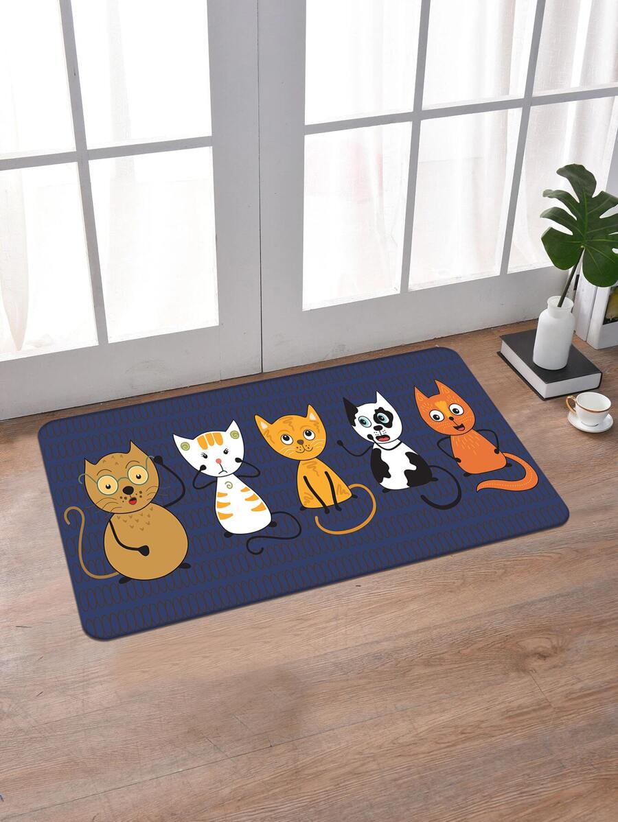 1 pieza Alfombra de puerta con patrón de gato de dibujos animados antideslizante - Multicolor - Ver 1