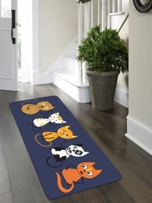1 pieza Alfombra de puerta con patrón de gato de dibujos animados antideslizante - Multicolor - Ver 5
