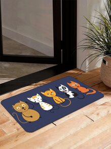 1 pieza Alfombra de puerta con patrón de gato de dibujos animados antideslizante - Multicolor - Ver 7