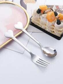 1 pieza Cuchara decorativa con corazón y 1 pieza Tenedor, Juego de cuchara y tenedor creativos de acero inoxidable para comedor, cocina, regalo de Navidad - Plateado - Ver 1