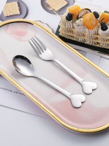 1 pieza Cuchara decorativa con corazón y 1 pieza Tenedor, Juego de cuchara y tenedor creativos de acero inoxidable para comedor, cocina, regalo de Navidad - Plateado - Ver 2