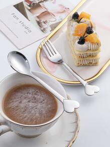 1 pieza Cuchara decorativa con corazón y 1 pieza Tenedor, Juego de cuchara y tenedor creativos de acero inoxidable para comedor, cocina, regalo de Navidad - Plateado - Ver 3