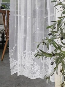 1pc Romantic Sweet Style White Lace Flower Pattern Window Curtain, Short Polyester Fiber Material For Living Room Bedroom Window Decor - White - View 9