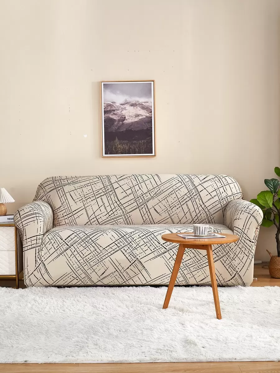 1入組格紋圖案有彈性沙發套