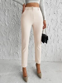 RueChic High Waist Zip Fly Trousers - Beige - View 1