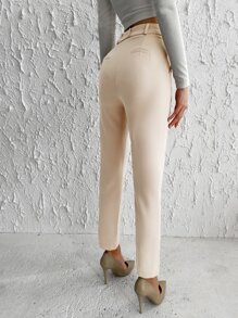 RueChic High Waist Zip Fly Trousers - Beige - View 2