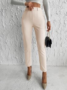 RueChic High Waist Zip Fly Trousers - Beige - View 3