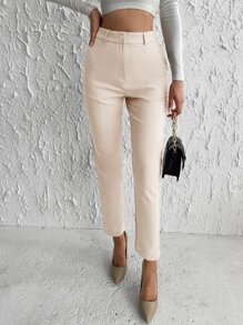 RueChic High Waist Zip Fly Trousers - Beige - View 4