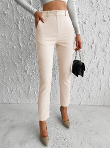 RueChic High Waist Zip Fly Trousers - Beige - View 5