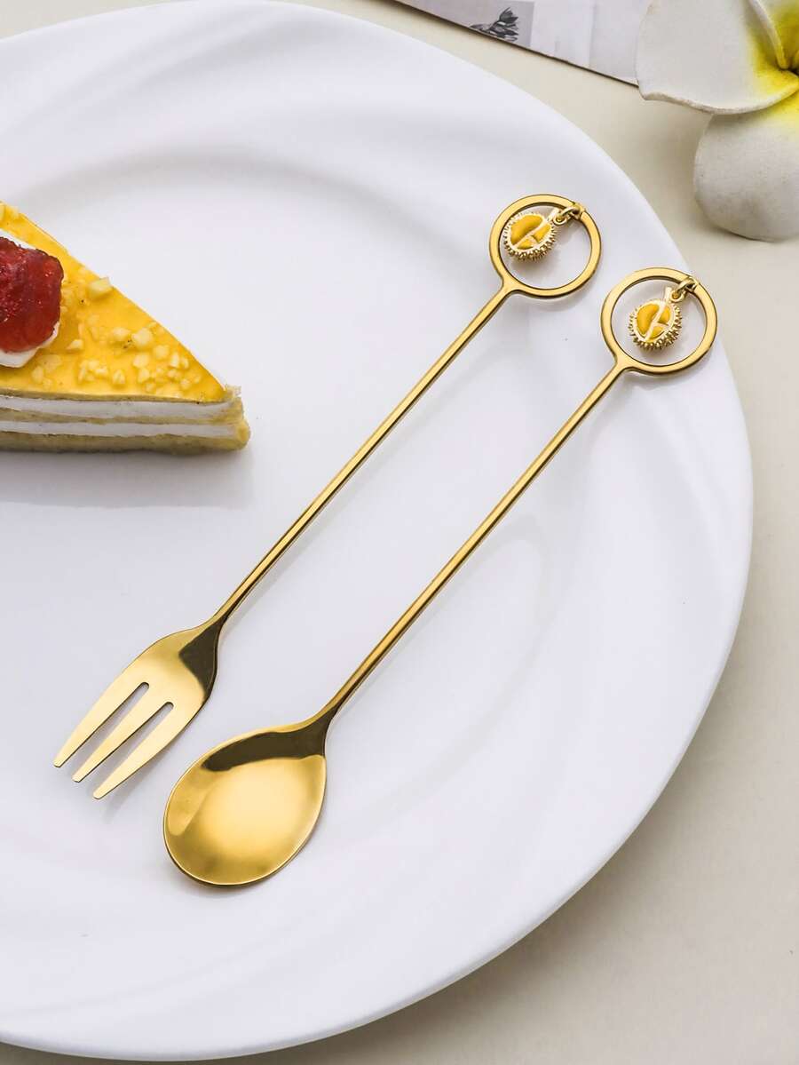 2 piezas Set de acero inoxidable Vajilla - Dorado - Ver 1