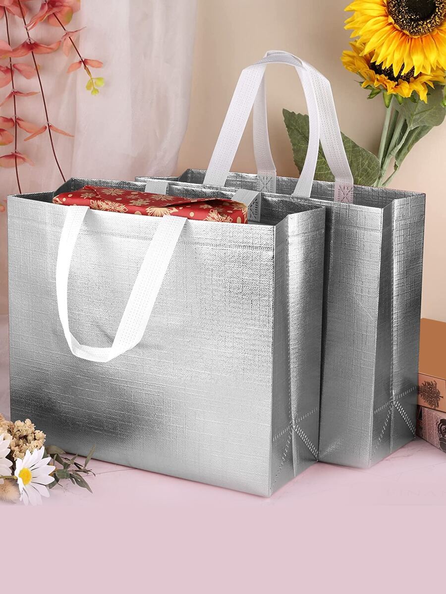 2 piezas Bolsa de regalo de color metálico - Plateado - Ver 1