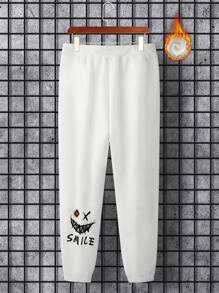 Manfinity Men Letter Graphic Thermal Joggers - White - View 3