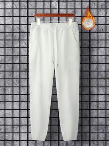 Manfinity Men Letter Graphic Thermal Joggers - White - View 4