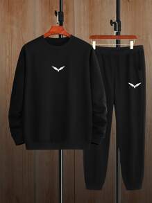Manfinity Homme Men Wings Print Sweatshirt & Joggers - Black - View 3