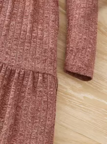 Niñas Vestido tejido jaspeado bajo con fruncido - Marrón - Ver 3