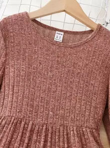 Niñas Vestido tejido jaspeado bajo con fruncido - Marrón - Ver 4