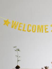 1pc Glitter Year Number & Star Design Pull Flag - Gold - View 2