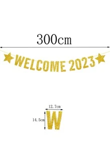 1pc Glitter Year Number & Star Design Pull Flag - Gold - View 3
