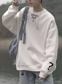 Manfinity Sudadera De Hombre Holgada Con Hombros Caídos Y Gráfico De Letras - Blanco - Ver 1