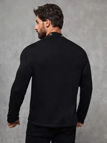 Manfinity Hombres Camiseta con estampado de letra de cuello alto - Negro - Ver 2