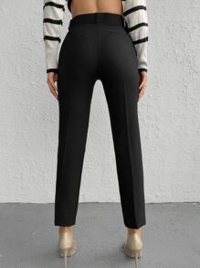 EURMUSE High Waist Belted Straight Leg Trousers - Black - View 2