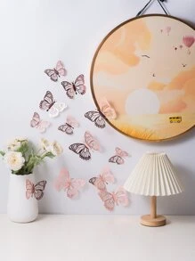 12pcs Hollow Out 3D Butterfly Sticker, Modern Paper Butterfly Sticker For Home Decoration - Rose Gold - View 2