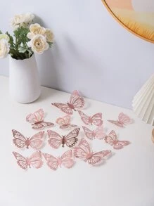 12pcs Hollow Out 3D Butterfly Sticker, Modern Paper Butterfly Sticker For Home Decoration - Rose Gold - View 3