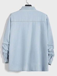 Manfinity RebelGame Men Plus Pocket Patched Denim Shirt Without Tee - Light Wash - View 2