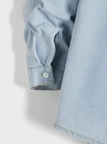 Manfinity RebelGame Men Plus Pocket Patched Denim Shirt Without Tee - Light Wash - View 5