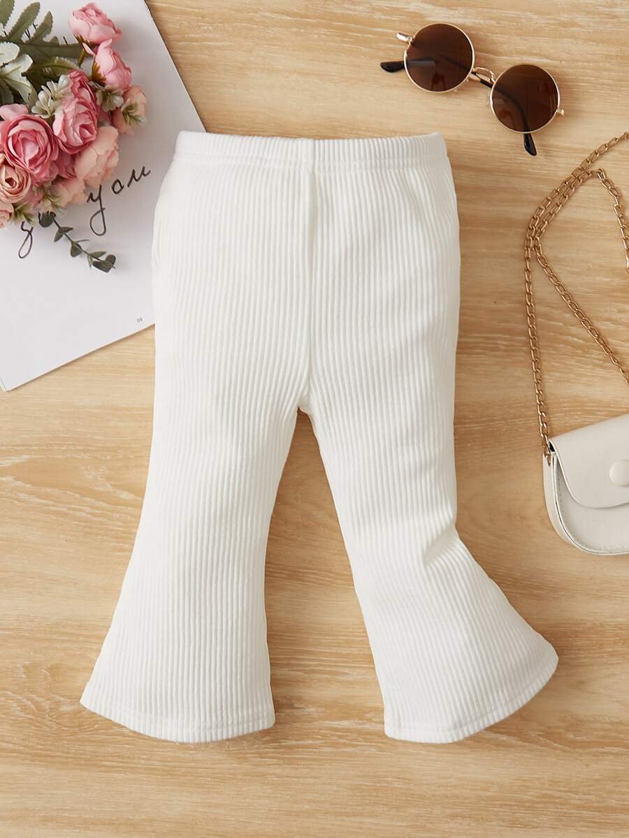 SHEIN Baby Solid Flare Leg Trousers - White - View 1