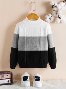 SHEIN Toddler Boys Colourblock Mock Neck Jumper - Multicolor - View 5