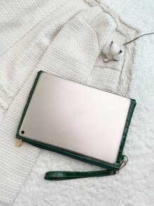 Crocodile Embossed Square Bag With Wristlet - Dark Green - View 3