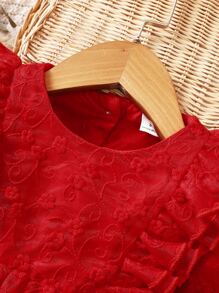 Đầm em bé Thêu Xù màu trơn Buổi tiệc - Màu Đỏ Sâu - Xem 3