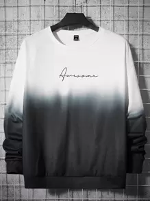 Manfinity RebelGame Men Plus Letter Graphic Ombre Sweatshirt - Black and White - View 1