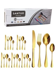 24pcs Stainless Steel Dining Set - Gold - View 1