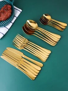 24pcs Stainless Steel Dining Set - Gold - View 2